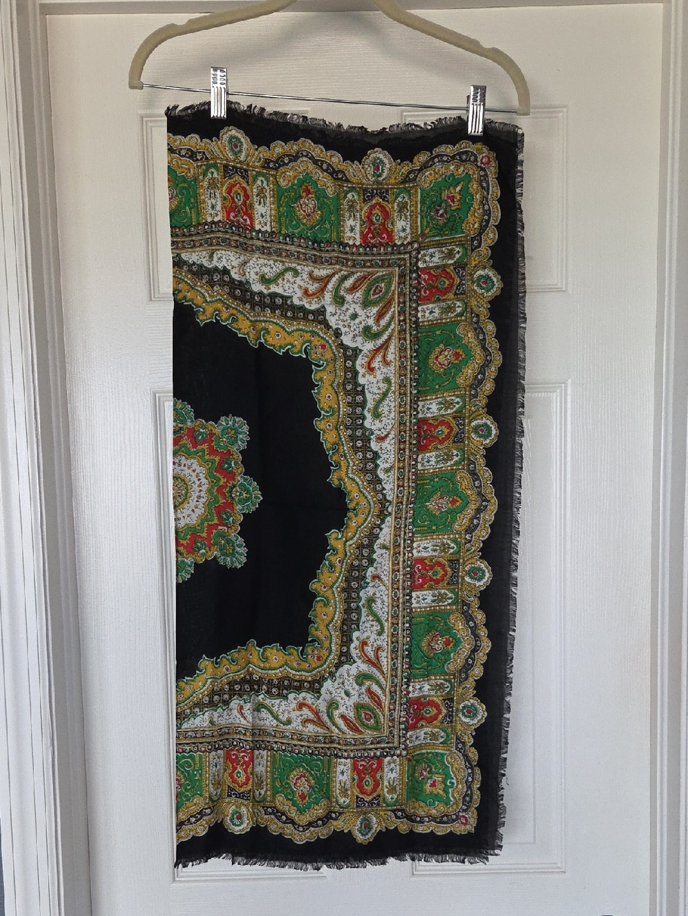 Vintage Japanese Square Scarf Black, Floral And Geometric Design, Like New